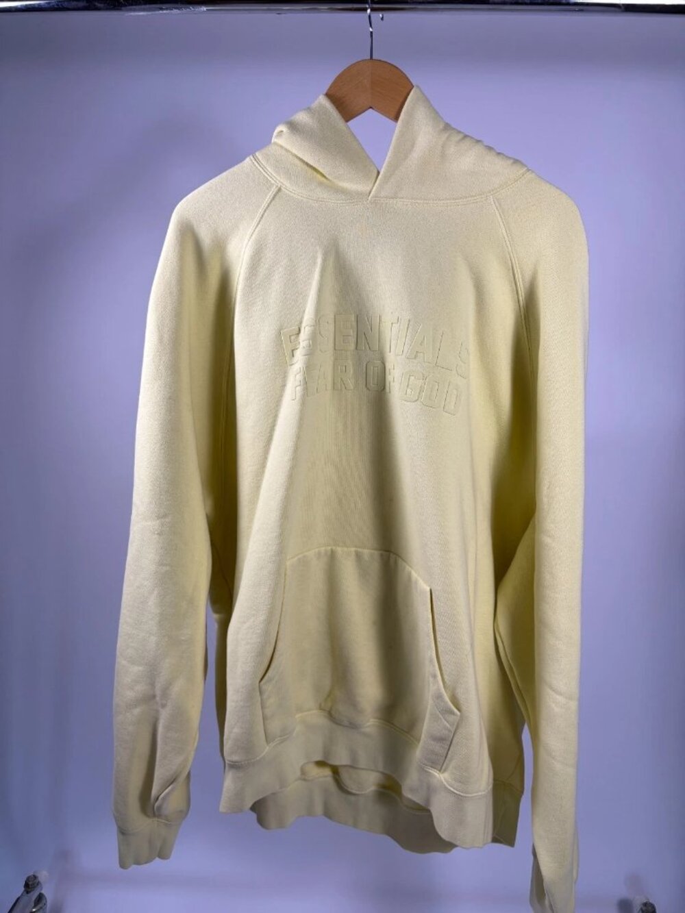 WORN Fear of God Essentials Mens Pullover Hoodie Sweatshirt Yellow Size XXL